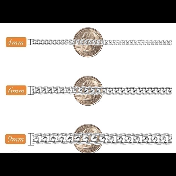 Silver Cuban Chain Necklace 4 MM - Picture 3 of 5